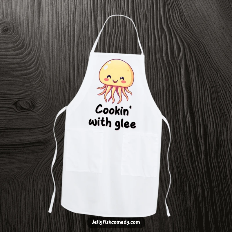 Funny Apron decorated with a beaming, cheerful jellyfish, ready to bring smiles to the kitchen. Functional and humorous.