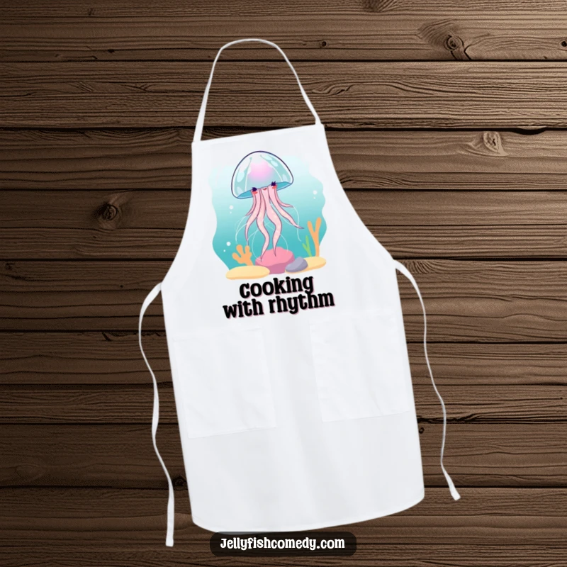 Funny Jellyfish Apron: A jellyfish spinning gracefully in a current adds humor and elegance to this kitchen apron.