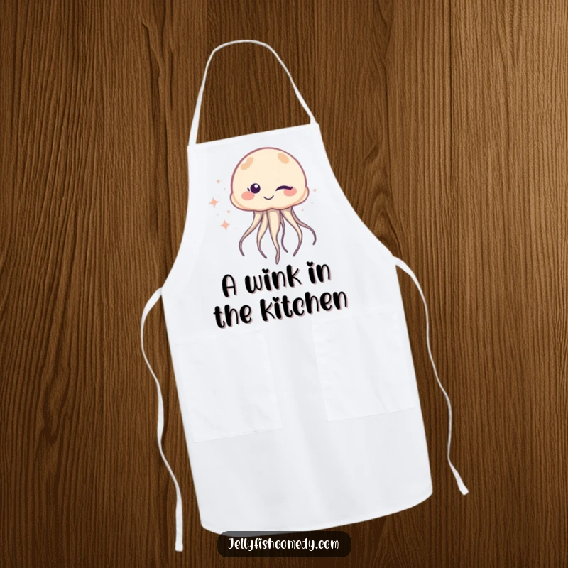Funny Apron: A jellyfish winks with one eye, leaving a trail of sparkles, adding a touch of mischievous humor to the kitchen.
