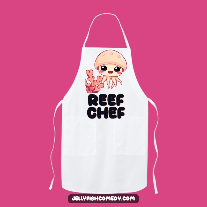 Funny Jellyfish Coral Apron: Happy Eyes Peeking for Kitchen Fun