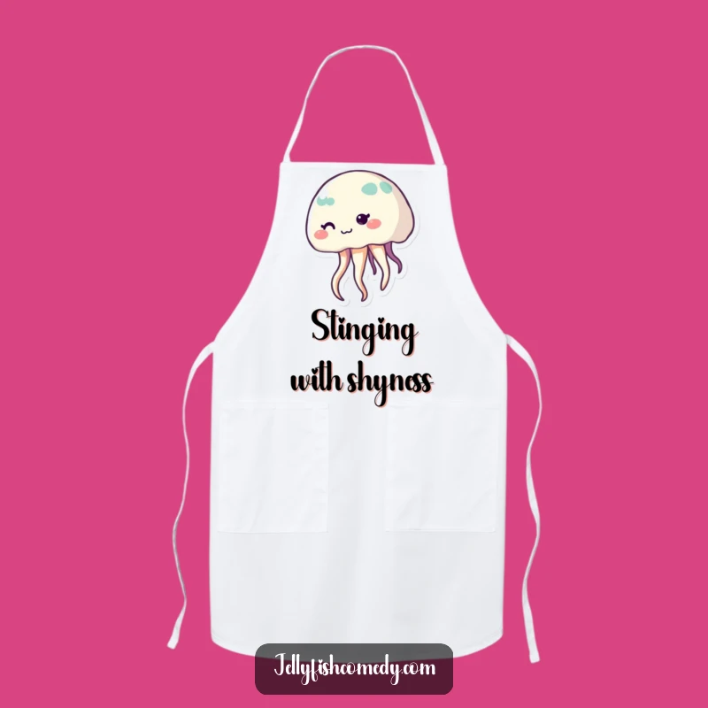 Funny Cute Shy Jellyfish Apron, Smiling Sea Creature Kitchen Wear, Gift Idea