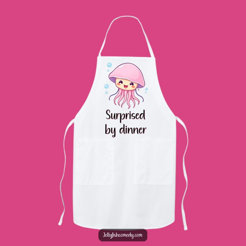 Funny Surprised Jellyfish Apron, Blown by Current Kitchen Wear, Gift Idea