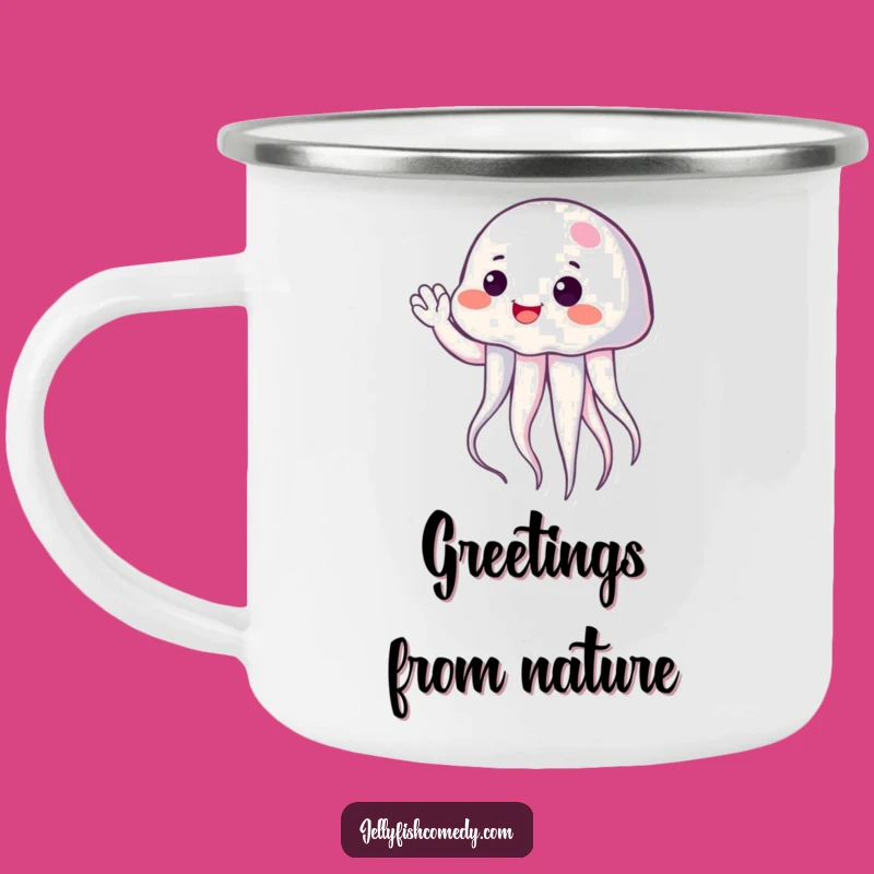 Funny Friendly Jellyfish Wave Camp Mug - Cheerful Outdoor Companion!