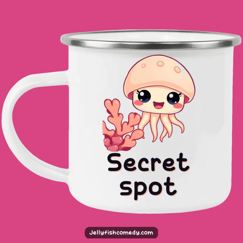 Funny Jellyfish Coral Camping Mug: Happy Eyes Peeking for Outdoor Fun