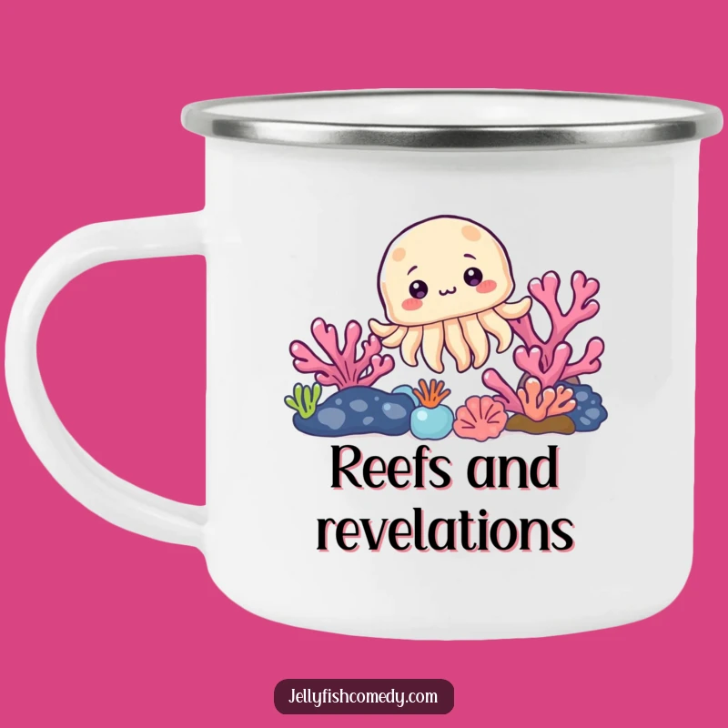 Funny Jellyfish Coral Camping Mug: Ocean Peek Enamel Cup, Hilarious Outdoor Gift