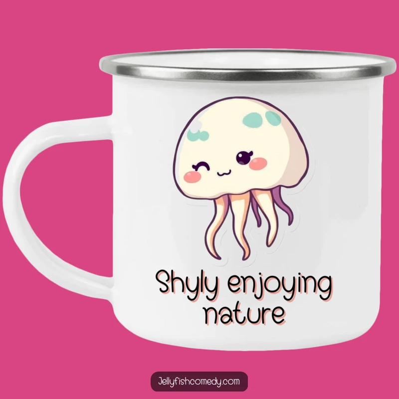 Funny Enamel Shy Jellyfish Camping Mug, Cute Smiling Sea Creature Cup, Gift Idea