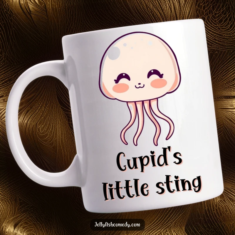 Funny Mug: An incredibly cute kawaii jellyfish with a shy blush blows a kiss, radiating sweet and humorous affection.