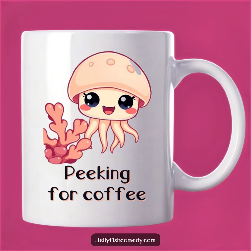Funny Jellyfish Coral Mug: Happy Eyes Peeking Out - Perfect Funny Gift