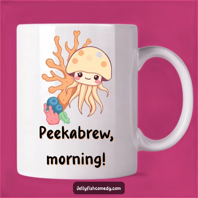 Funny Peekaboo Jellyfish Mug - Kawaii Under the Sea Coral Friend Gift