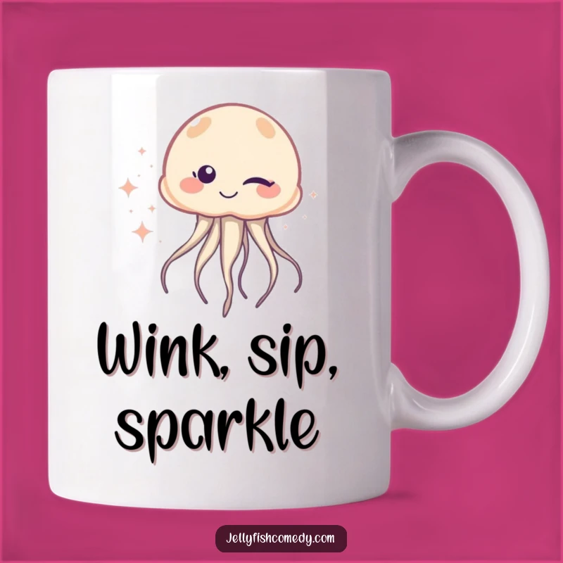 Funny Winking Jellyfish Mug: Sparkle Trail & Cheeky Humor Gift