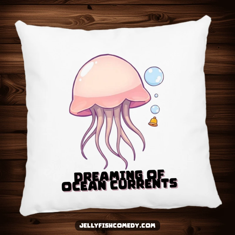 Funny jellyfish pillow, featuring a cute sea creature enjoying a small bubble, providing a soft and humorous touch to any seating.