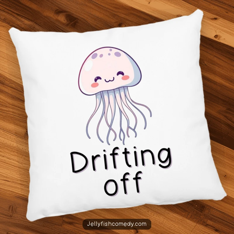 Funny kawaii jellyfish pillow, a joyful floating creature with trailing tentacles, offering soft comfort and underwater fun.