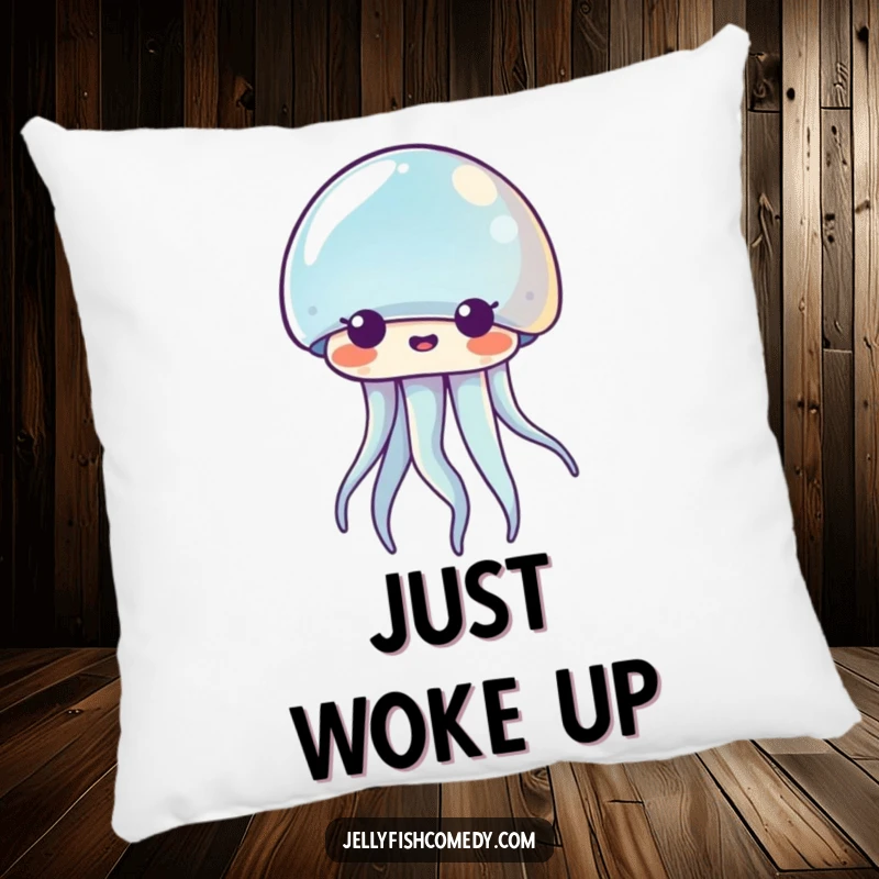 Funny Kawaii jellyfish pillow featuring a sea creature with a comically surprised expression, soft and humorous.