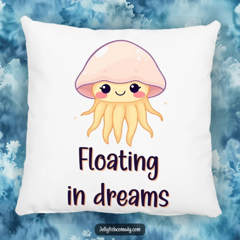 Funny kawaii jellyfish pillow with a happy, gently pulsing sea creature, offering comfort and whimsical decor.