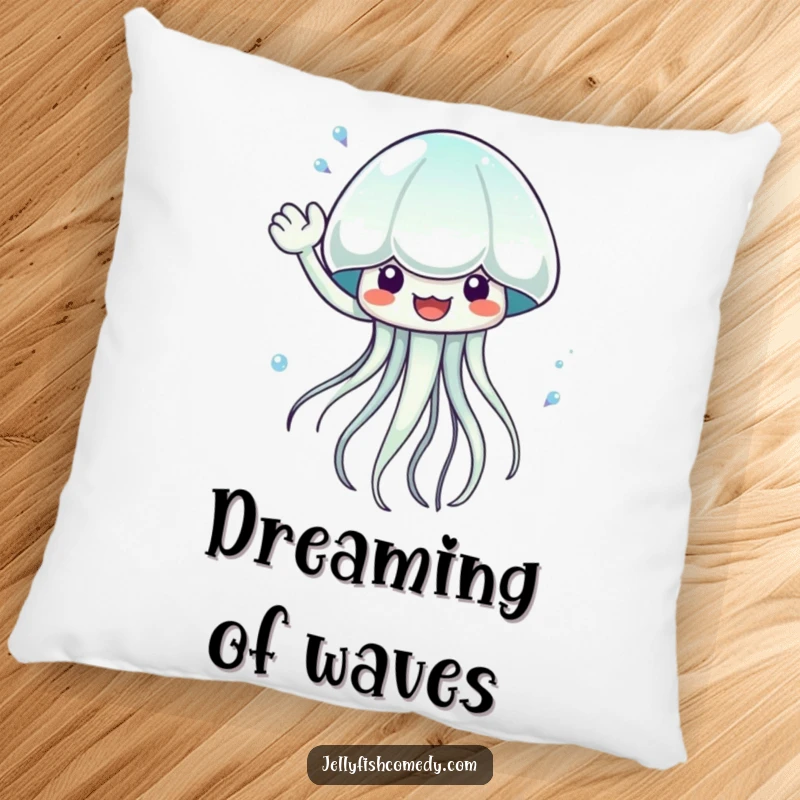 Funny waving jellyfish pillow, soft and playful, bringing aquatic energy and fun with a water splash, a delightful decorative item.