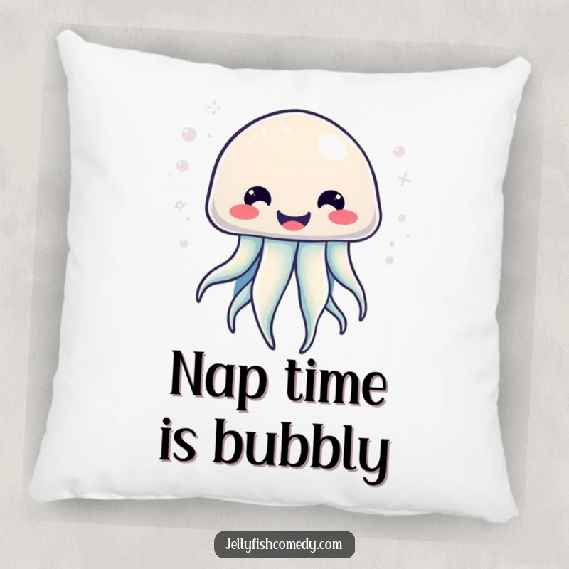 Funny Kawaii Jellyfish Pillow with a big smile, radiating bubbly energy, perfect for adding comfort and style.