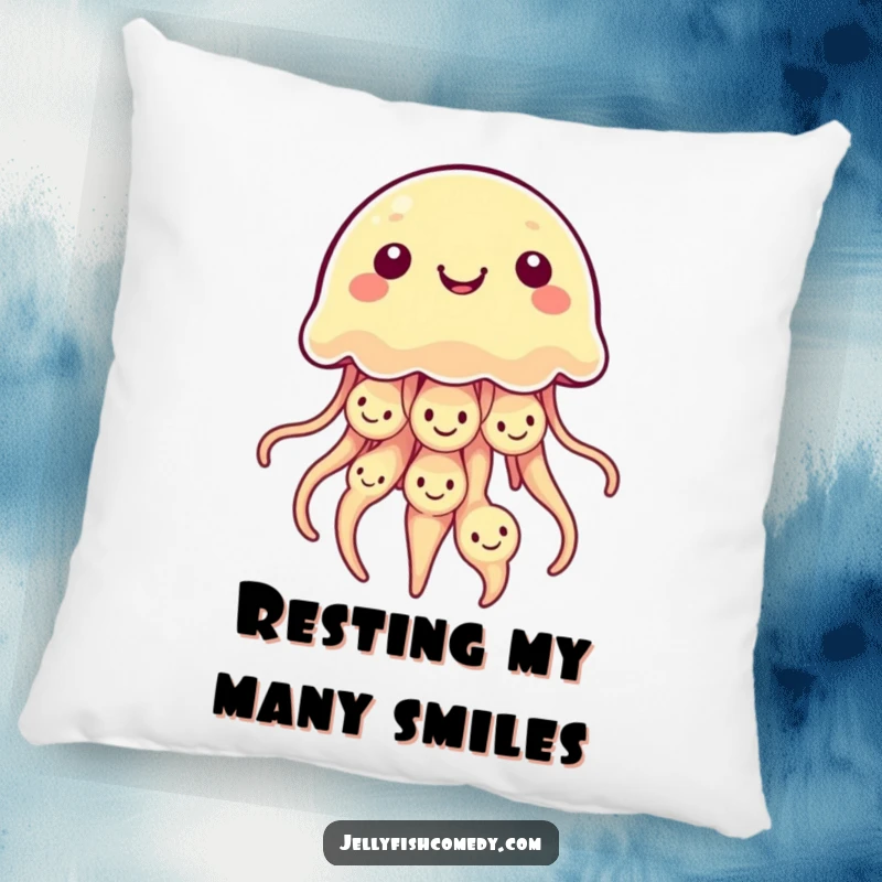 Funny Kawaii Jellyfish Pillow with multiple smiley faces on its bell, perfect for adding comfort and joy.