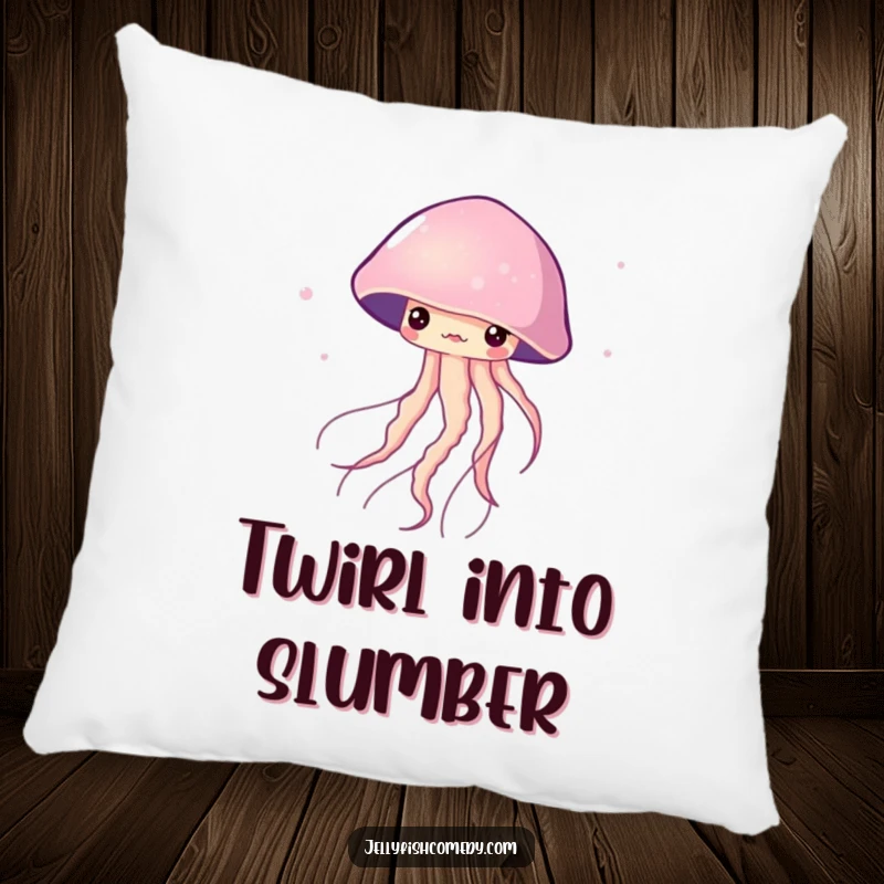Funny Pillow designed with a jellyfish gracefully twirling in the water. This cushion offers soft, elegant humor.