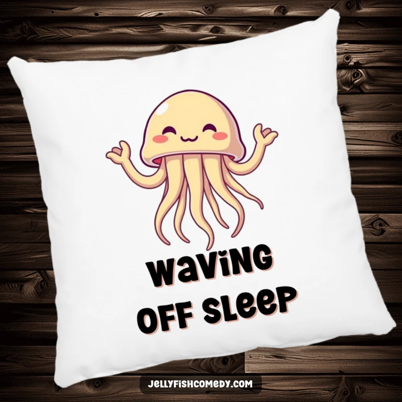 Funny jellyfish joyfully waving its tentacle arms, a humorous and comfortable pillow for relaxation.