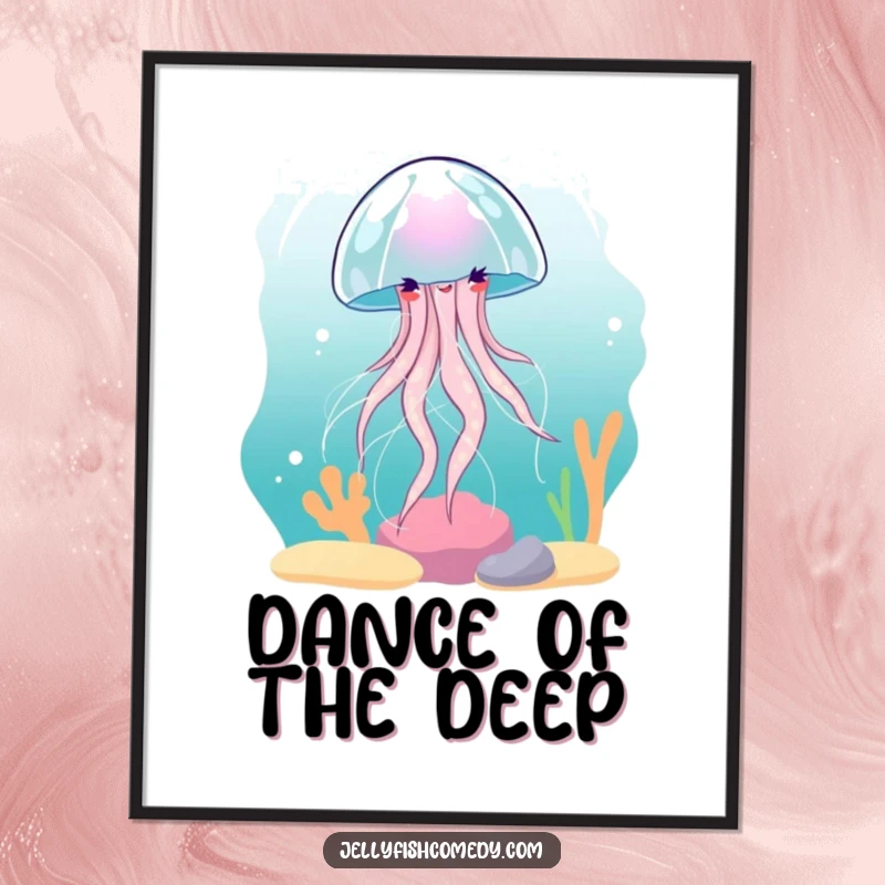 Funny Jellyfish Digital Art Print: A high-resolution image of a jellyfish spinning gracefully, full of funny serenity.