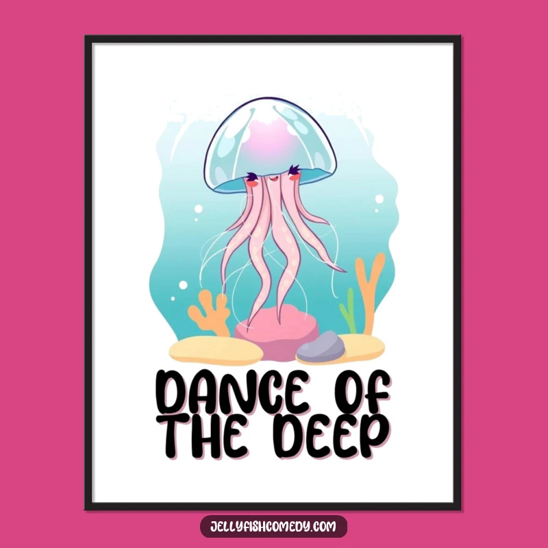 Funny Jellyfish Current Spin Digital Art: Elegant Underwater Print for Instant Calm