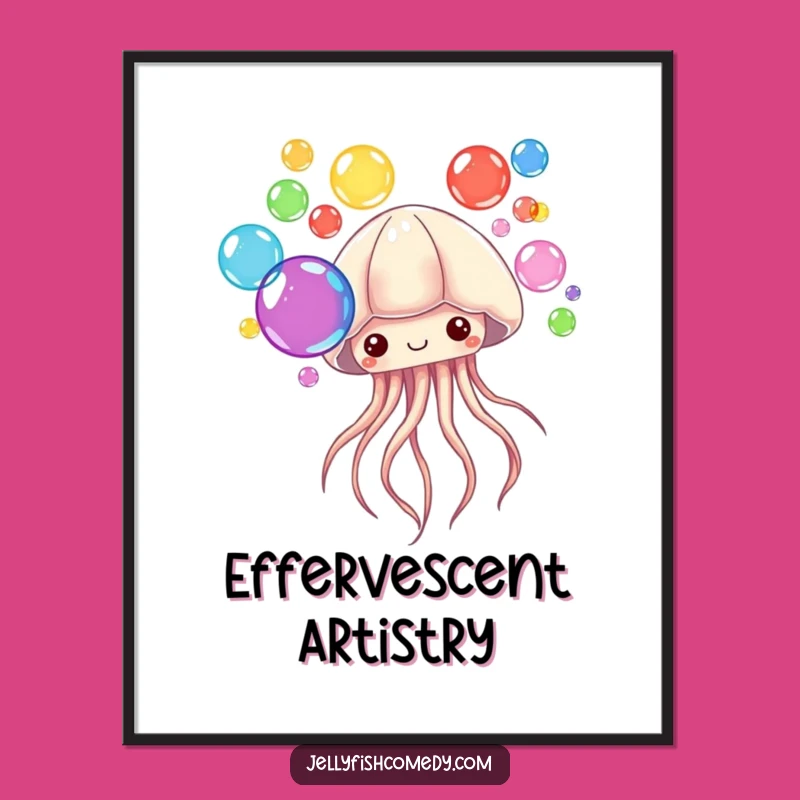 Funny Bubble Jellyfish Digital Art: Colorful Ocean Whimsy, Instant Joyful Decor