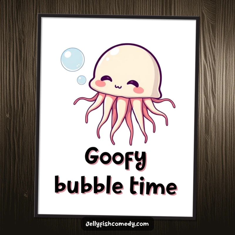 Funny Jellyfish Digital Art Print: A high-resolution image of a funny jellyfish blowing bubbles, full of cheerful energy.