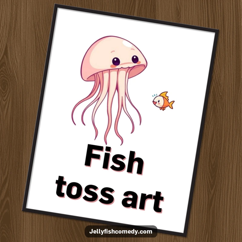 Funny digital art of a jellyfish playfully tossing a small fish into the air, capturing carefree fun.