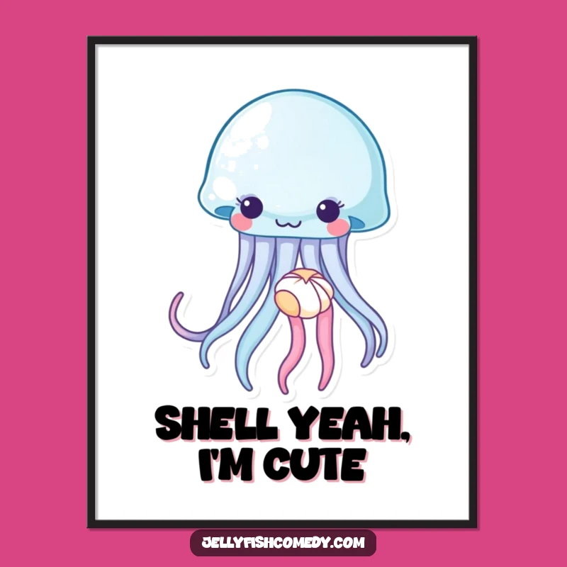 Funny Jellyfish Seashell Digital Art: Instant Ocean Calm Download Gift