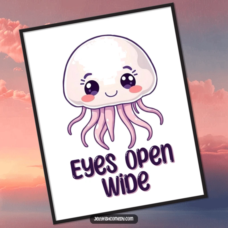 Funny joyful jellyfish digital art, showcasing a curious sea creature with wide eyes, ready for download.