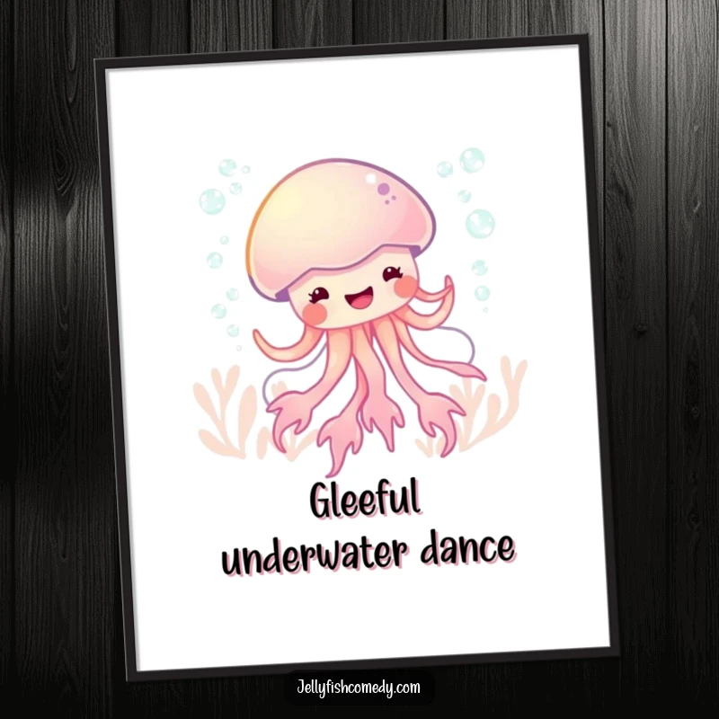 Funny glee jellyfish dance digital art, showcasing a bubbly sea creature mid-dance with pure ecstasy.