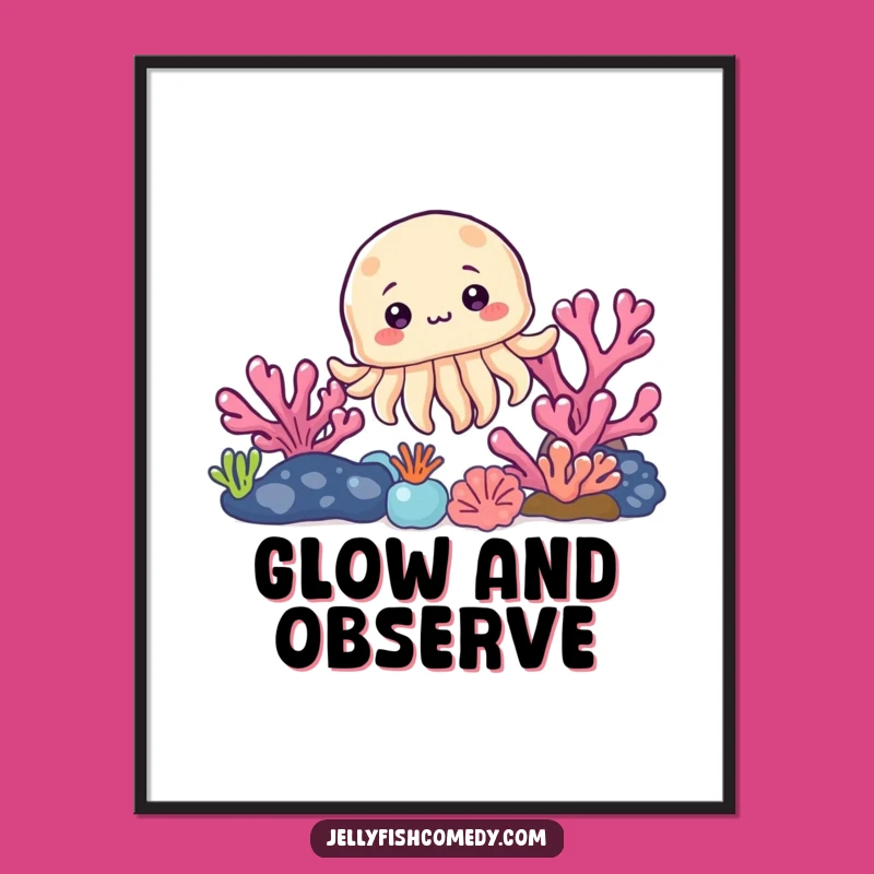 Funny Jellyfish Coral Digital Art: Printable Ocean Peek, Instant Humorous Gift
