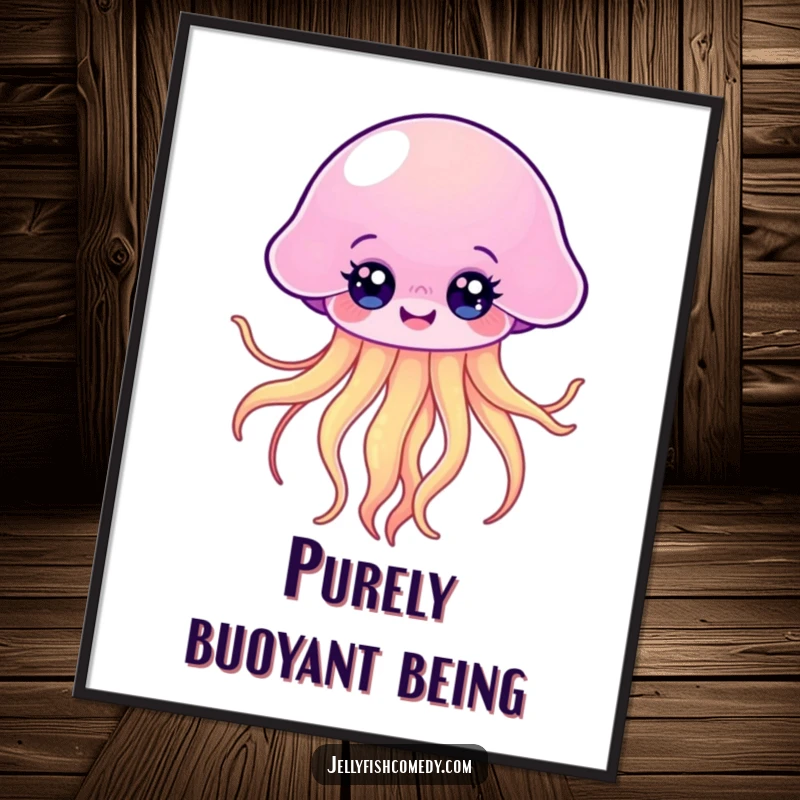 Funny Kawaii Jellyfish Digital Art Print of a happy floating jellyfish with bright eyes and flowing tentacles, instant download.