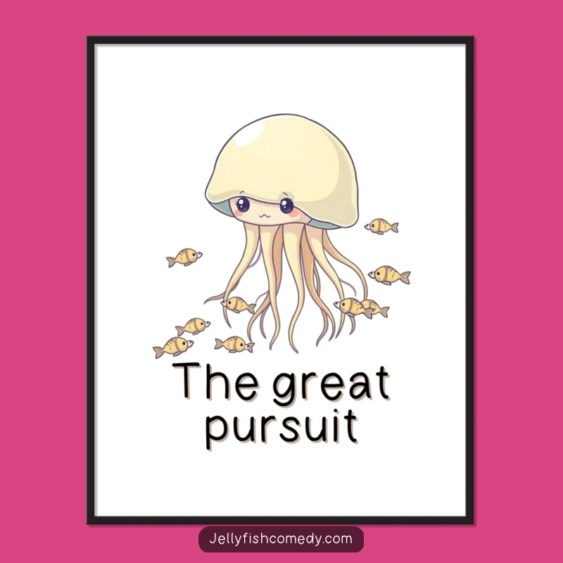 Funny Jellyfish Fish Chase Digital Art: Vibrant Cartoon Print for Instant Humor