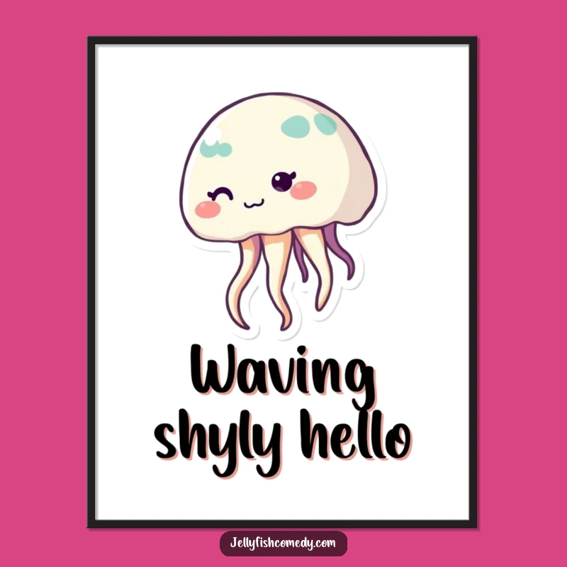 Funny Shy Jellyfish Digital Art, Cute Smiling Sea Creature Print, Instant Gift