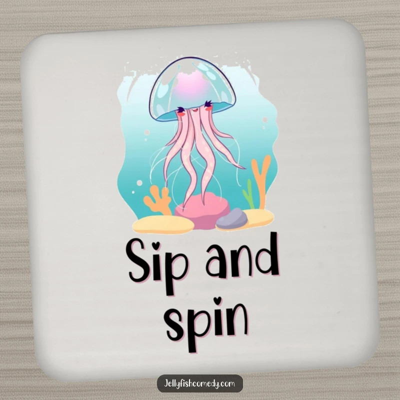 Funny Jellyfish Coaster: A jellyfish spinning gracefully in a current adds humor and elegance to these protective drink coasters.