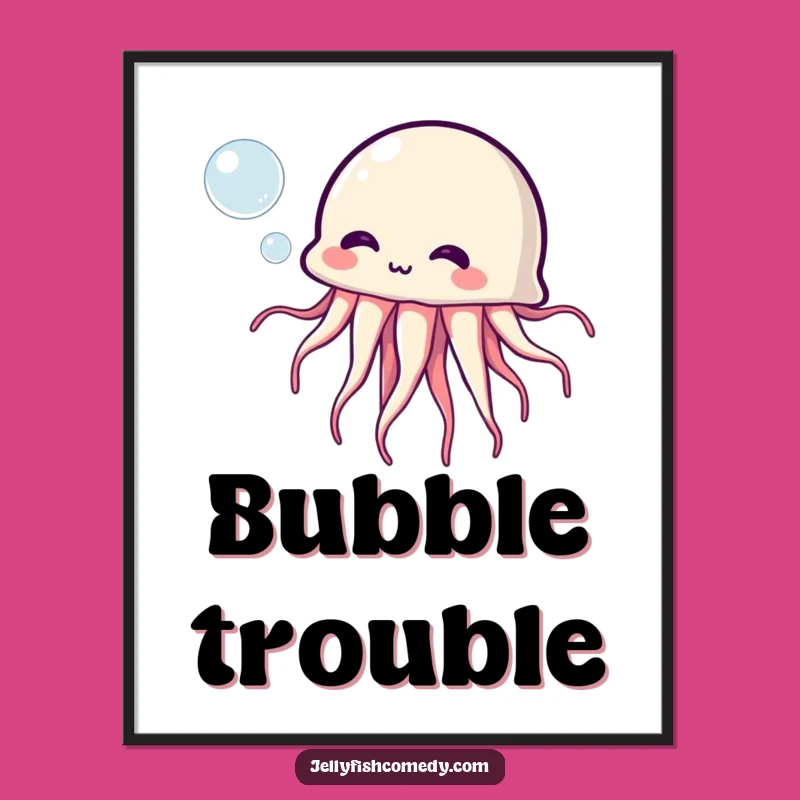 Funny Jellyfish Bubble Poster: Vibrant Cartoon Art for a Cheerful Space
