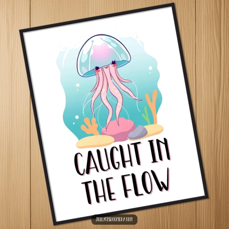 Funny Jellyfish Poster: A jellyfish elegantly spinning in a current creates a humorous and calming piece of wall art.