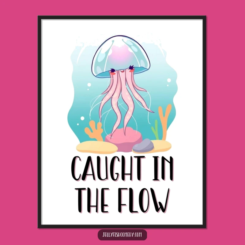 Funny Jellyfish Current Spin Poster: Elegant Underwater Art for a Tranquil Space