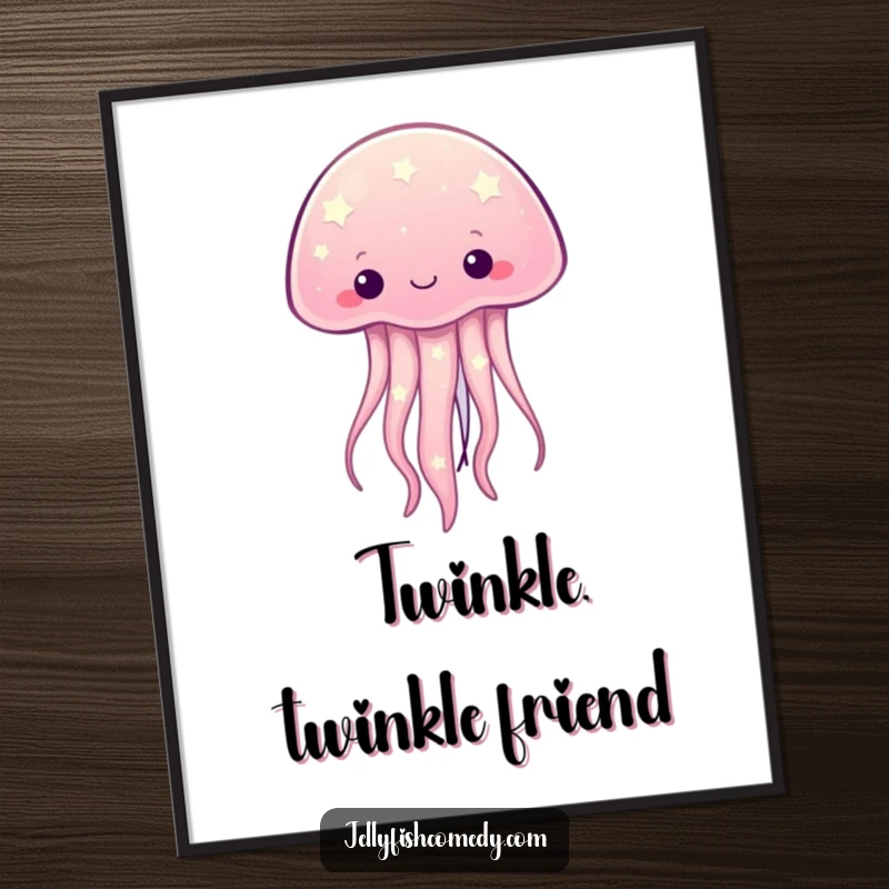 Funny kawaii jellyfish with starry patterns on a poster, adding humorous and celestial wall art.