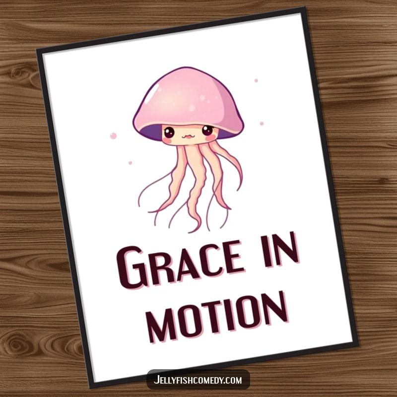 Funny Poster featuring a jellyfish elegantly twirling and spinning in the water. This artwork captures fluid grace.