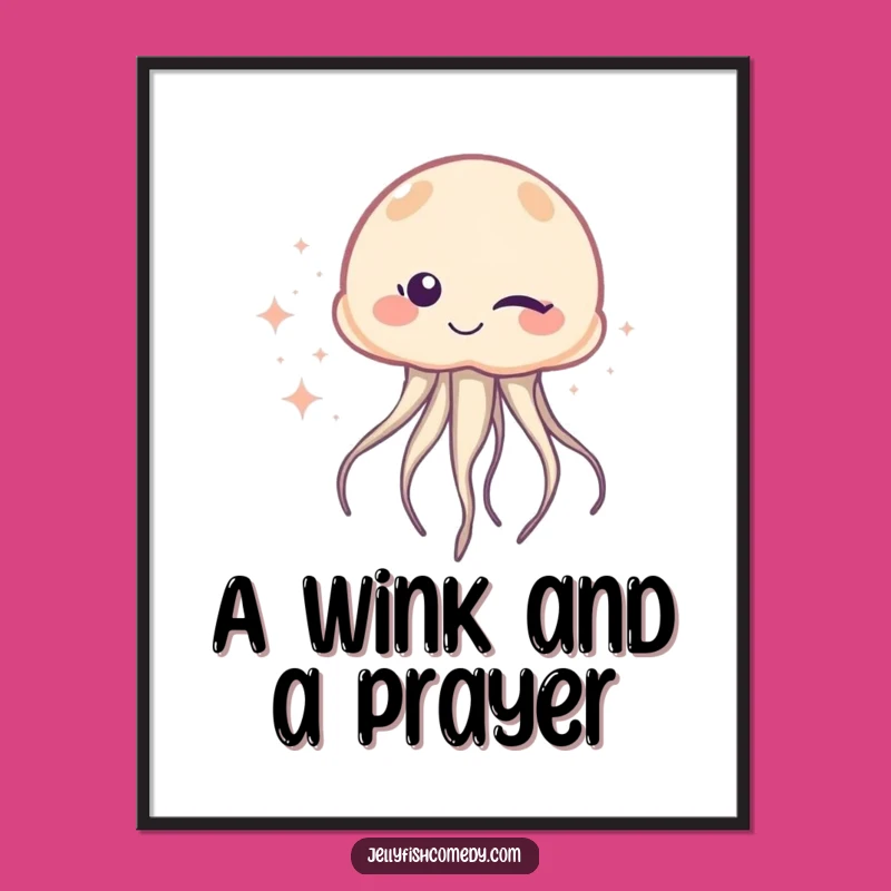 Funny Winking Jellyfish Art Poster: Sparkle Trail Decor Gift