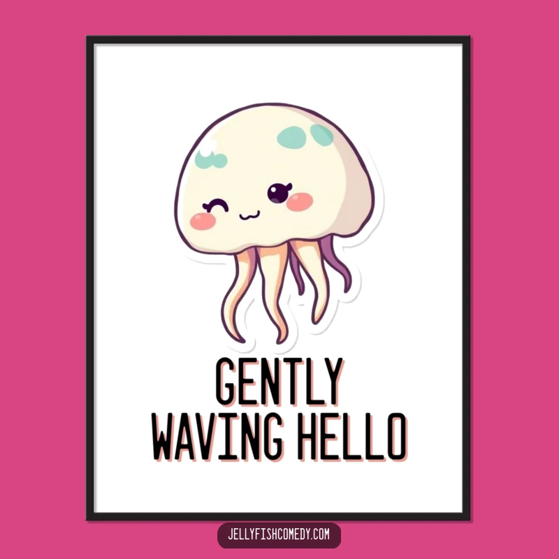 Funny Shy Jellyfish Wall Art, Cute Smiling Sea Creature Poster, Home Decor Gift