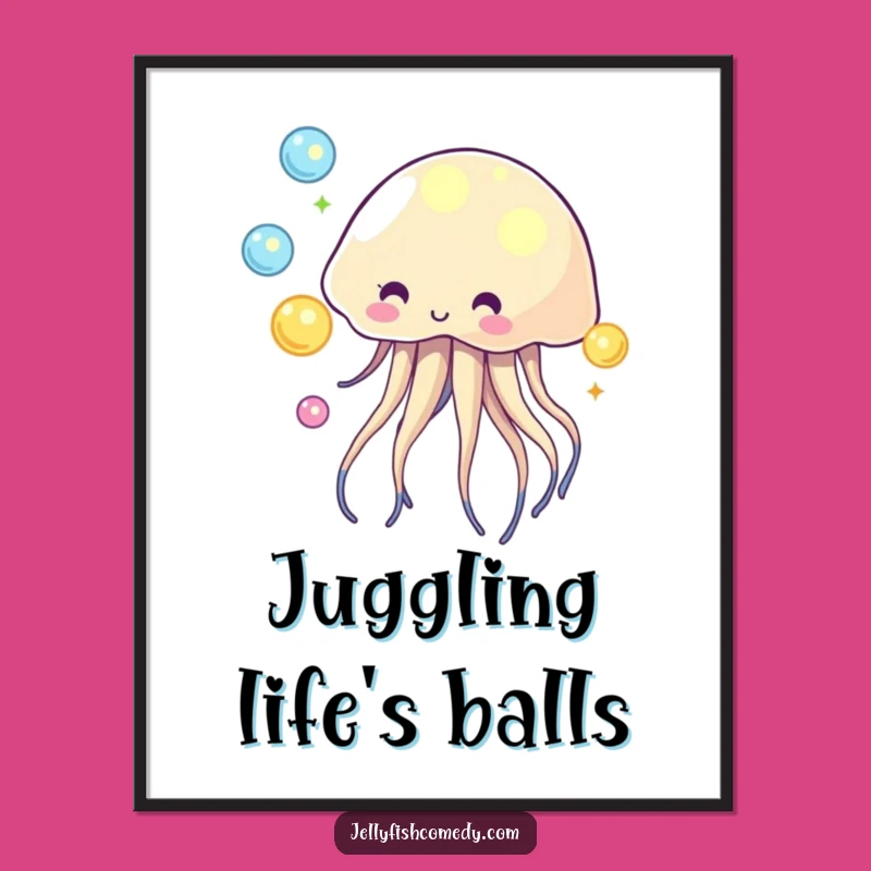 Funny Juggling Jellyfish Poster - Glowing Orb Art Print Gift