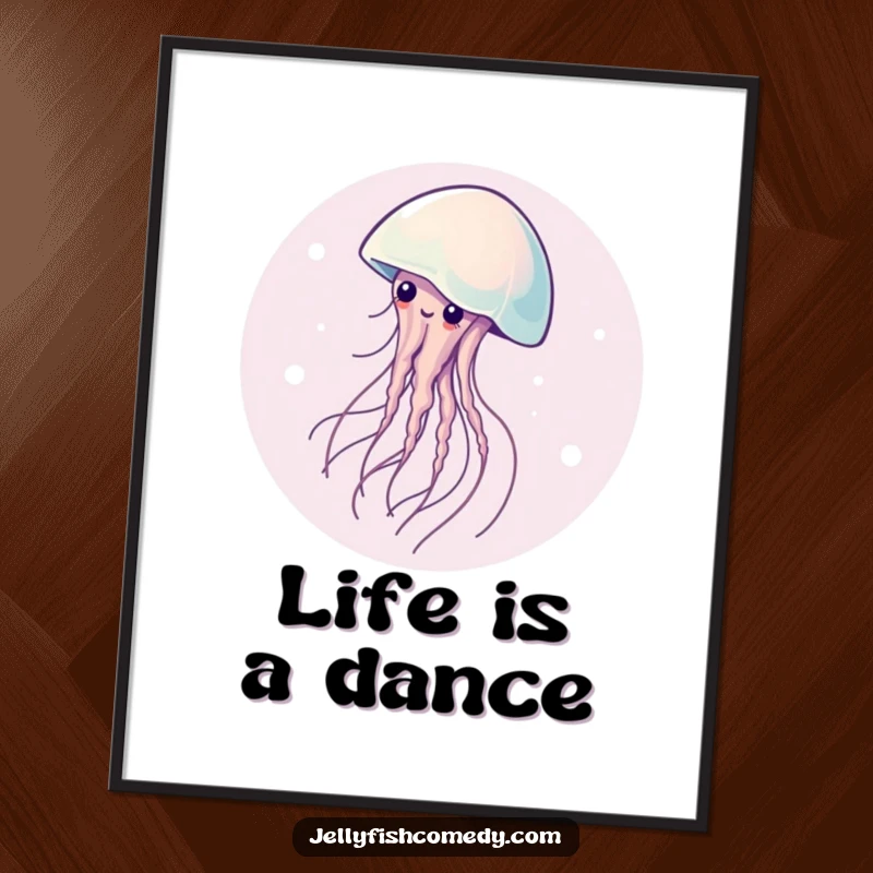 Funny poster featuring a graceful jellyfish in a continuous, elegant spin, adding a touch of serene artistry and whimsy.