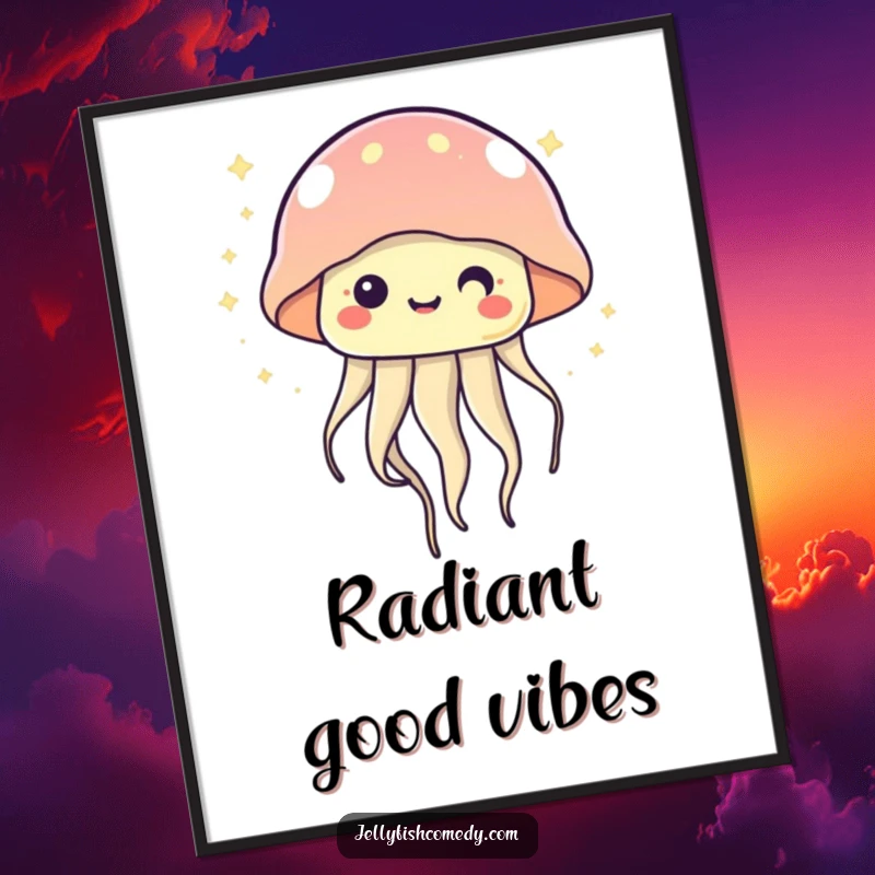 Kawaii jellyfish poster depicting a cute, twinkling jellyfish floating happily, creating a magical and serene focal point for any space.
