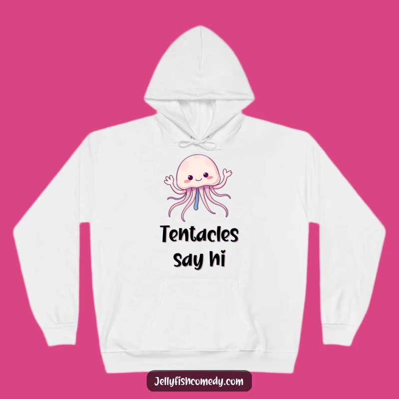 Cozy Funny Jellyfish Waving Hello Hoodie: Warm Tentacle Hug Gift