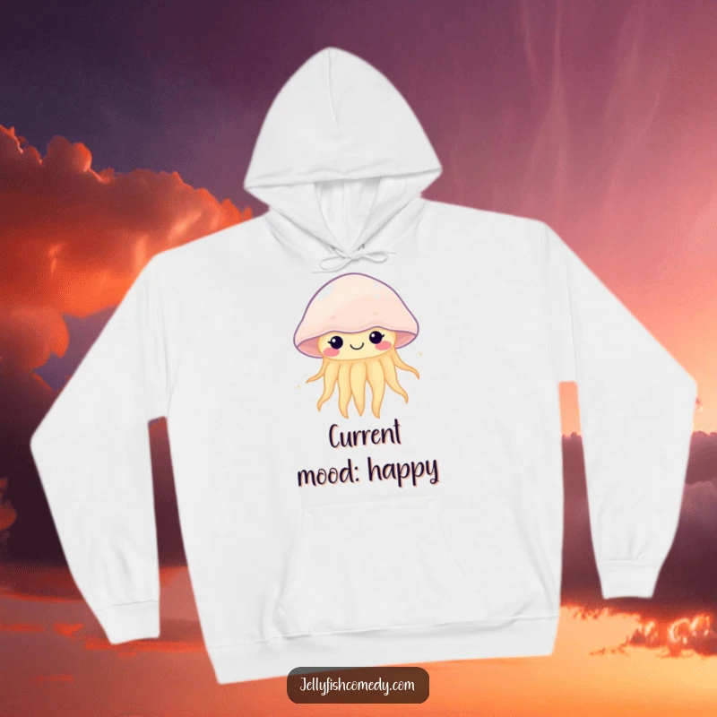 Funny kawaii jellyfish hoodie featuring a happy, gently pulsing sea creature, offering cozy comfort and underwater charm.