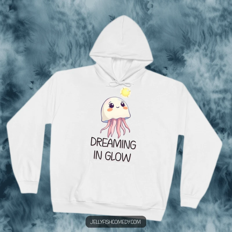 Funny hoodie featuring a jellyfish looking up with wonder at a distant light, perfect for cozy, thoughtful moments.