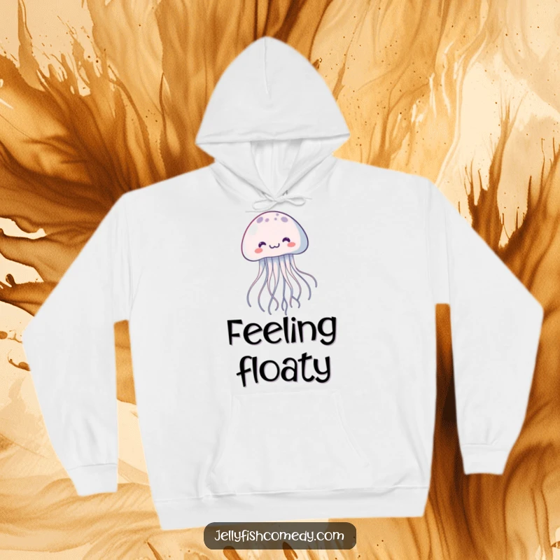 Funny kawaii jellyfish hoodie, a joyful floating creature with trailing tentacles, offering warmth and underwater whimsy.